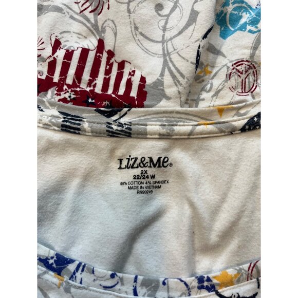 Liz & Me T-Shirt With Patriotic Print Women's Size 2X (22/24) America USA RW&B - Picture 6 of 6